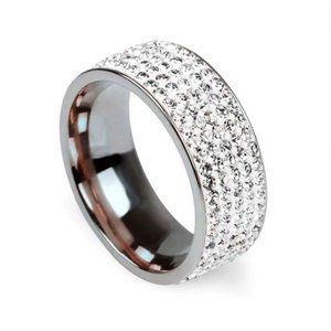 Hammered Stainless Steel White Crystals 8mm Ring Unisex